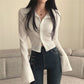 Long Sleeved Slim Lapel T-shirt For Women