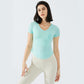 Pocket V-Neck Slim Sports T-Shirt For Women