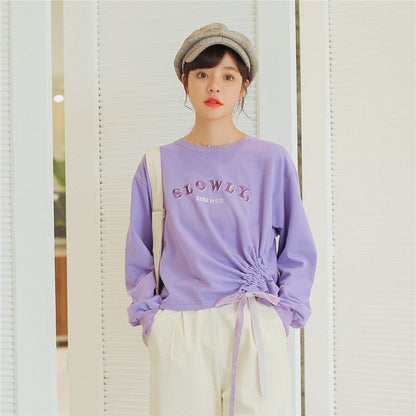 Round neck letter printed long sleeve T-shirt for women