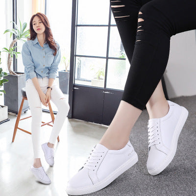 2021 Winter New Lady  White Shoe Leather Shoes Casual Shoes Female Korean Students Wholesale Manufacturers