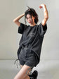 Distressed Black Cotton Short-sleeved T-shirt For Women