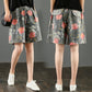 Summer Thin Denim Printed Five - Quarter Wide Leg Pants For Women